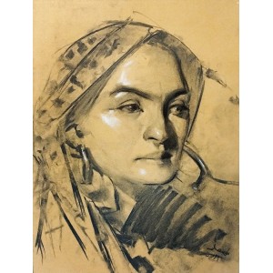 Doda Baloch, Tribad Girl, 11 x 14.4 Inch, Charcoal on Paper, Figurative Painting, AC-DDB-018